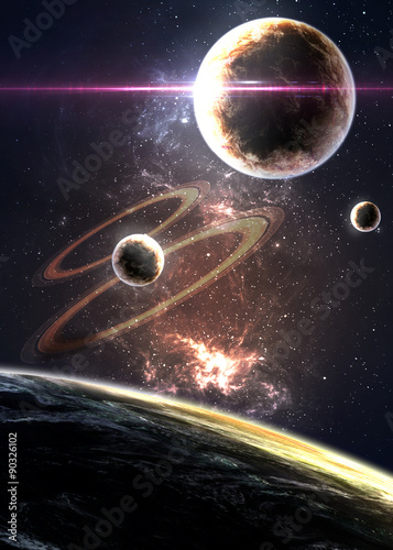 Planets over the nebulae in space #90326102