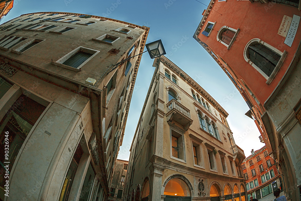 Obraz premium Fish eye view at streets in Venice, Italy