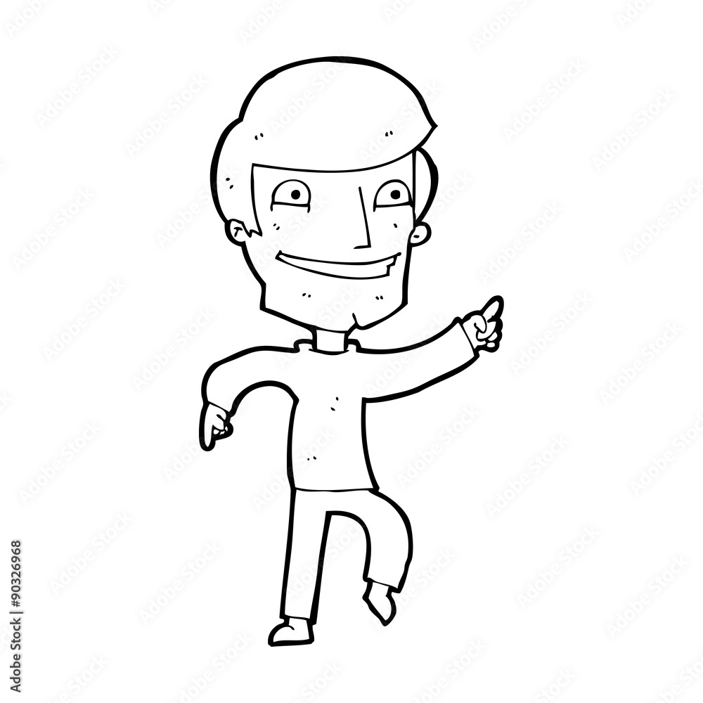 cartoon happy man pointing