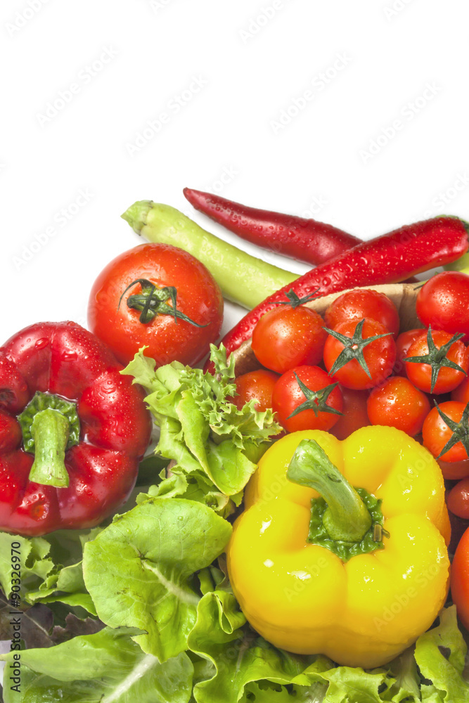 Mixed collection of vegetables isolated on a white background. Bowl of salad with fresh organic vegetables for healthy. Mixed collection of vegetables isolated on a white background. Bowl of salad with fresh organic vegetables for healthy.