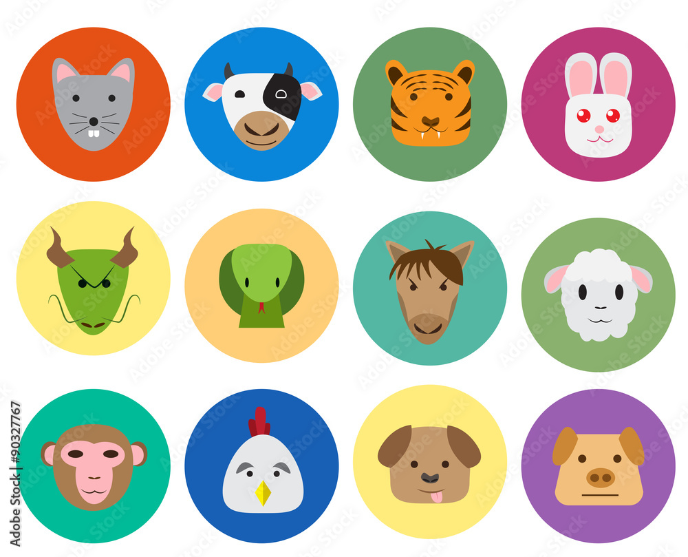 Chinese zodiac 12 animal icon in cute style Chinese zodiac 12 animal icon in cute style