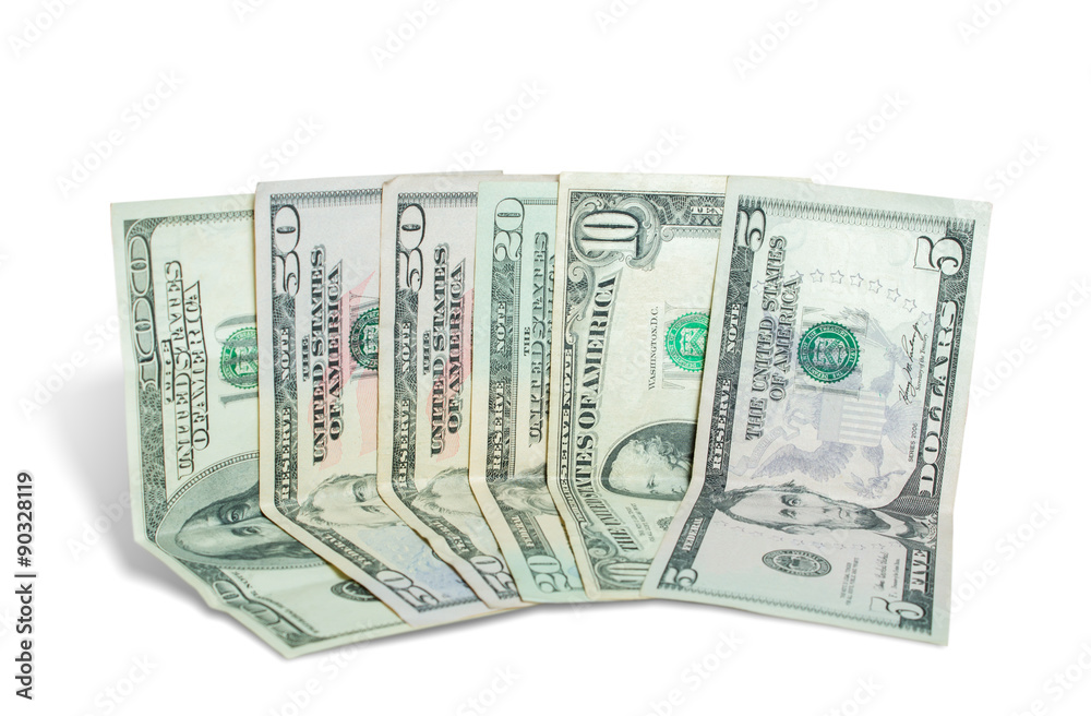 American bank notes isolated on the white background American bank notes isolated on the white background