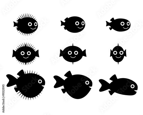 Set of pufferfish, blowfish and globefish silhouette