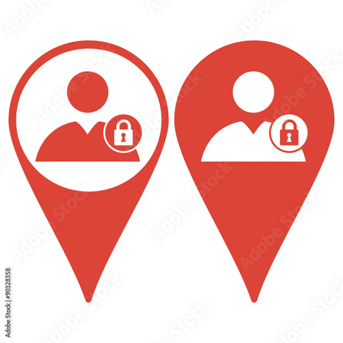 Map pointer. User icon, lock icon