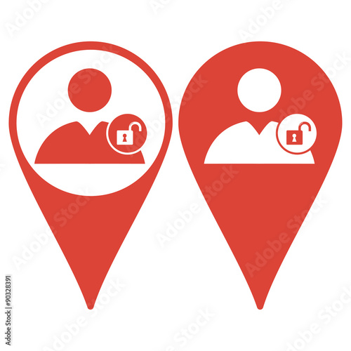 Map pointer. User icon, lock icon