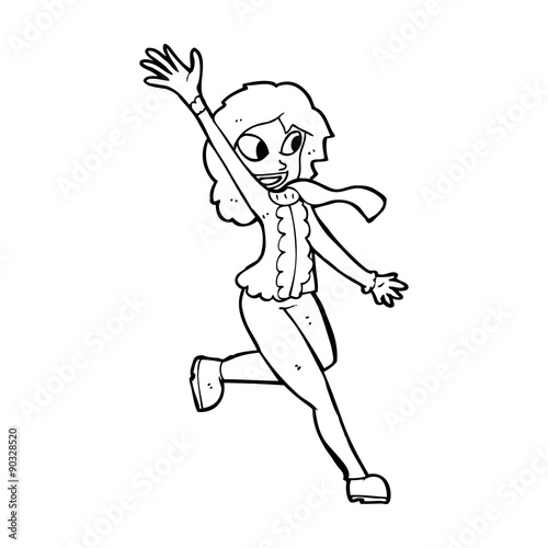 cartoon woman waving dressed for winter