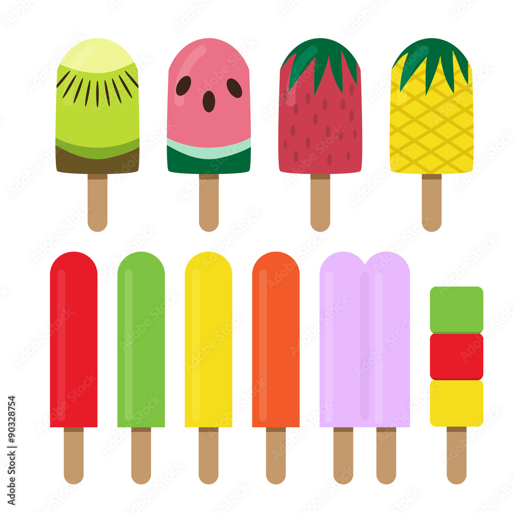 Set of fruit ice cream bar in flat style Set of fruit ice cream bar in flat style