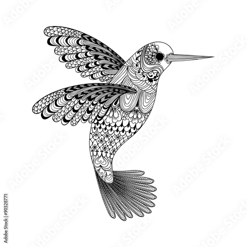 Zentangle stylized black Hummingbird. Hand Drawn vector illustra