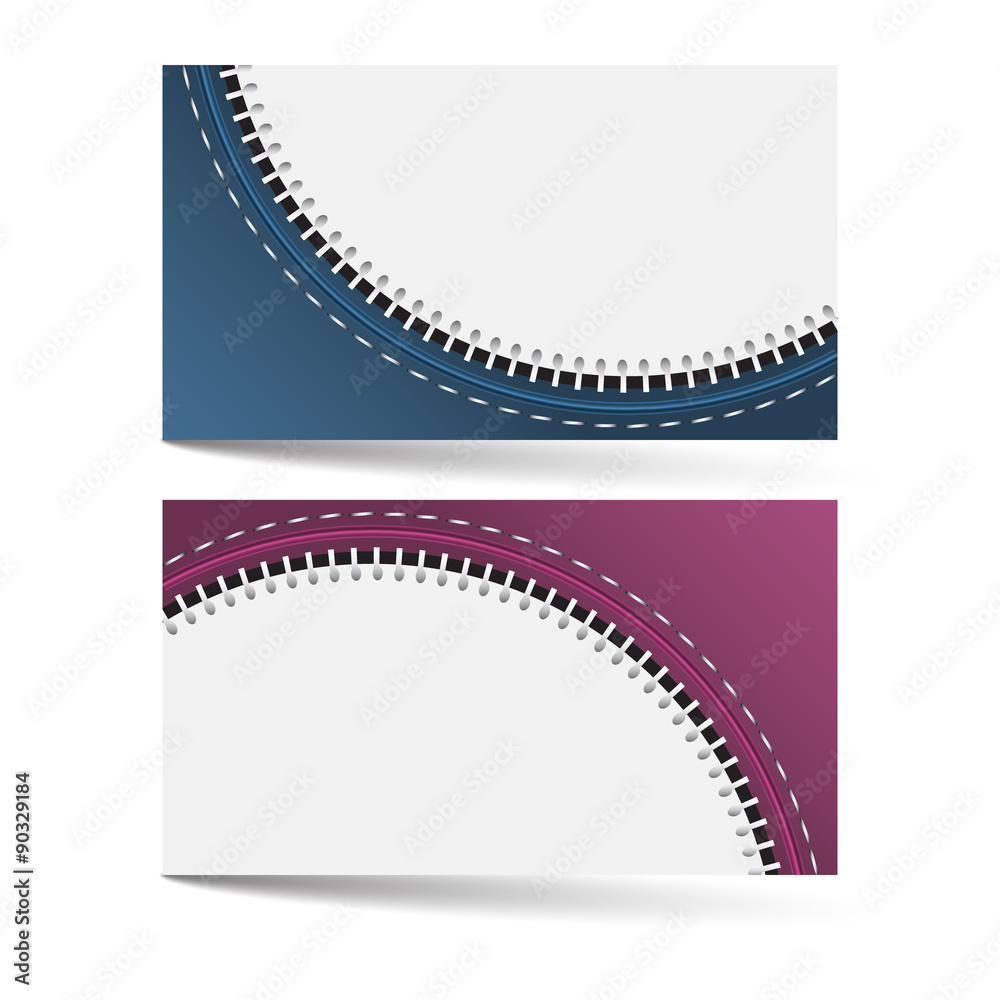 Horizontal business card template with zip pattern and two color options. Editable vector illustration.