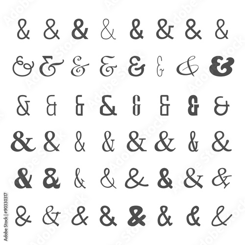 Vector icon set of black ampersands