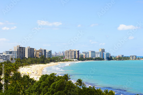 Beach and hotels in Puerto Rico.