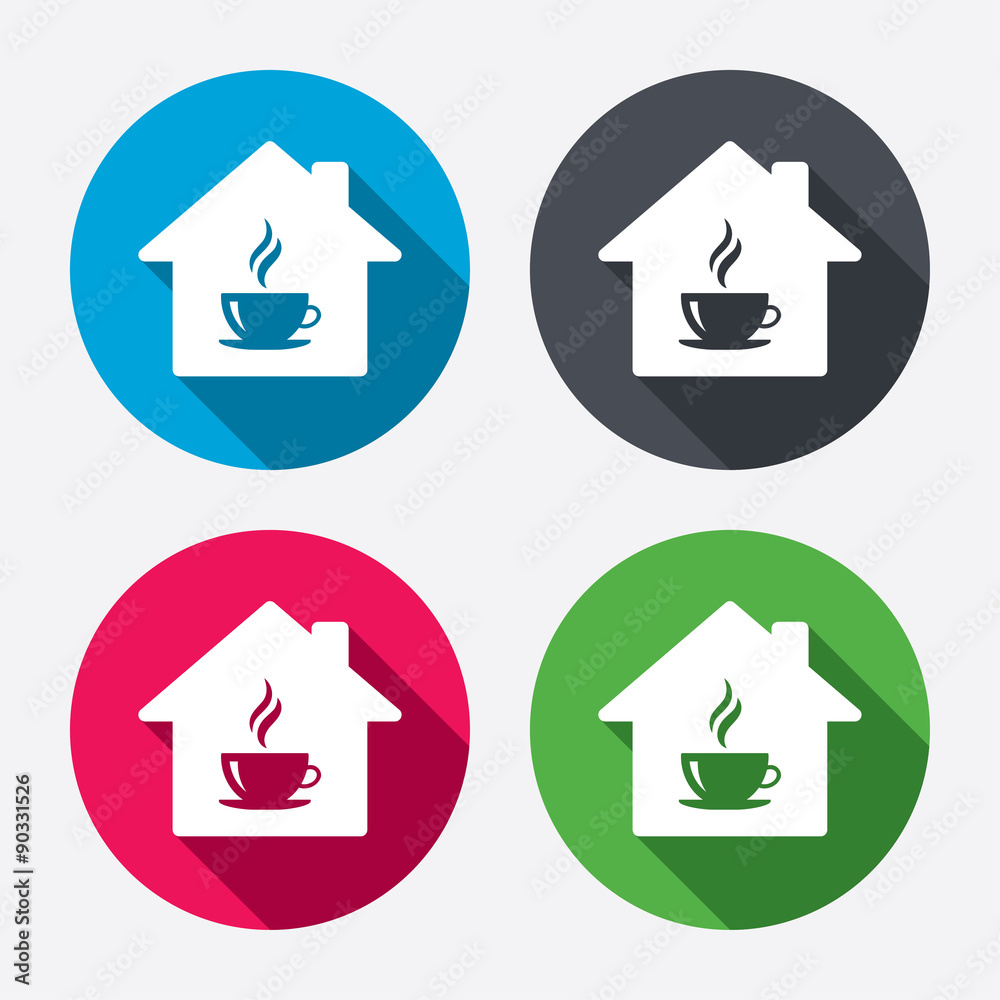 Coffee shop icon. Hot coffee cup sign. Coffee shop icon. Hot coffee cup sign.