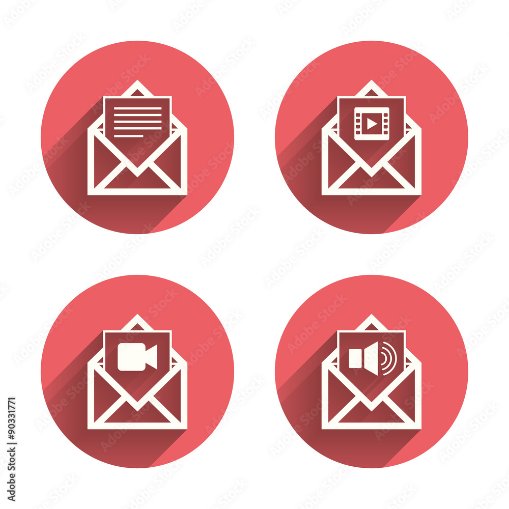 Mail envelope icons. Message document symbols. Mail envelope icons. Message document symbols.