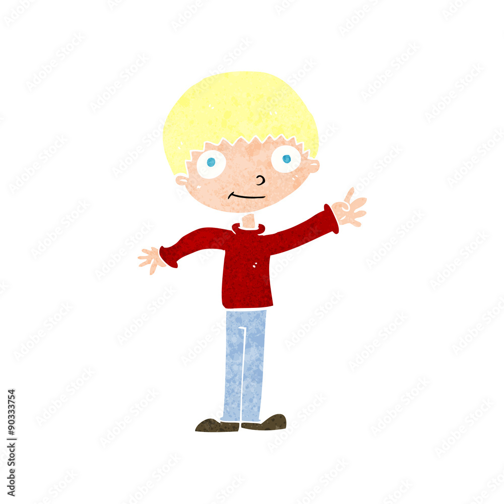 cartoon happy waving boy