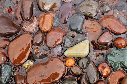 Wet rocks at the shoreline of Lake Superior, Minnesota's North Shore.