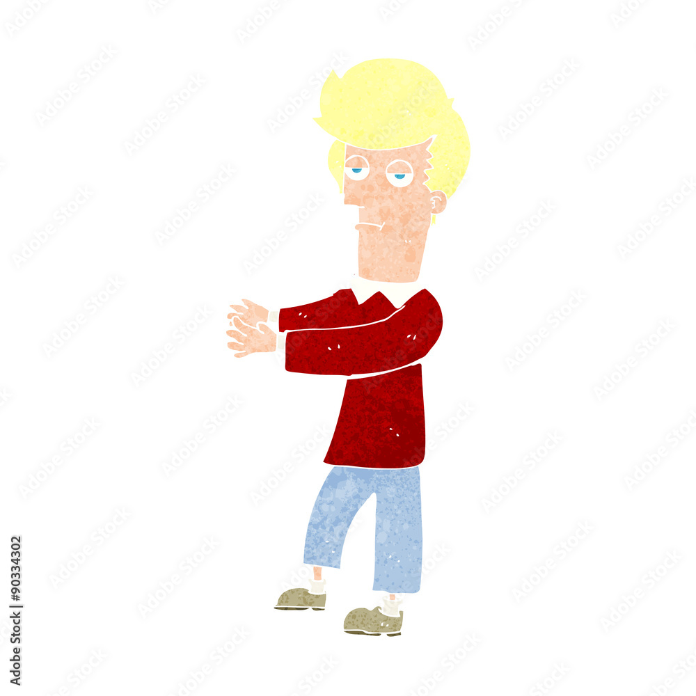 cartoon bored man showing the way cartoon bored man showing the way