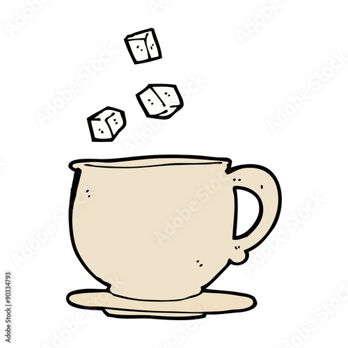 cartoon teacup with sugar cubes