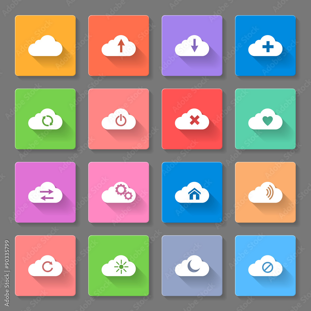 Set of flat cloud icons Set of flat cloud icons