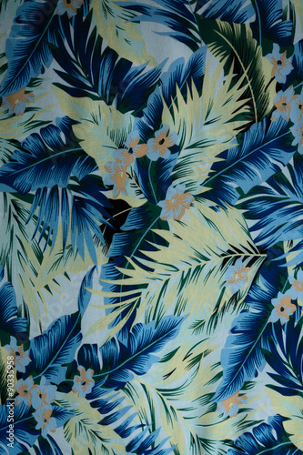 texture fabric Vintage Hawaiian flowers and leaves for backgroun