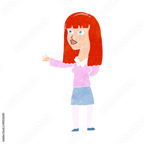 cartoon woman gesturing to show something