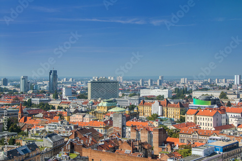  Zagreb down town and modern business towers panoramic view, Croatia capital 