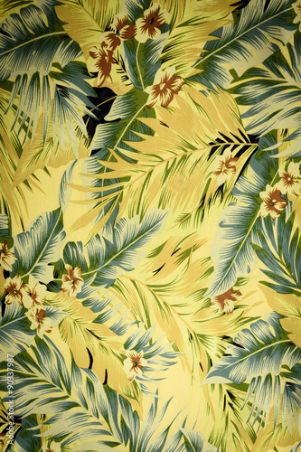 Fototapeta Naklejka Na Ścianę i Meble -  texture fabric Vintage Hawaiian flowers and leaves for backgroun