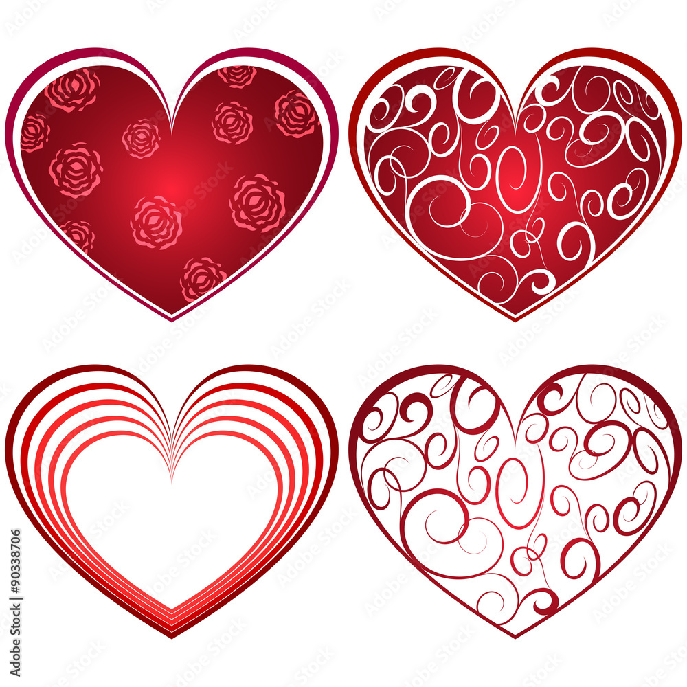Abstract four red heart shapes