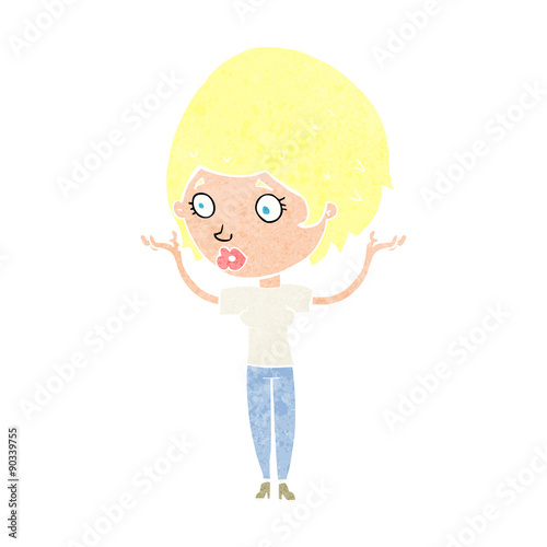 cartoon woman raising hands in air