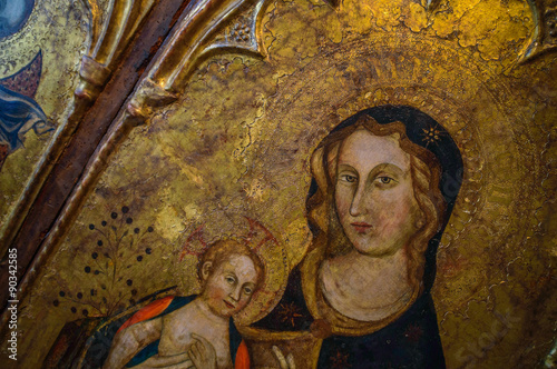 Fotografija Old antique medieval renaissance oil painting of Virgin Mary wit