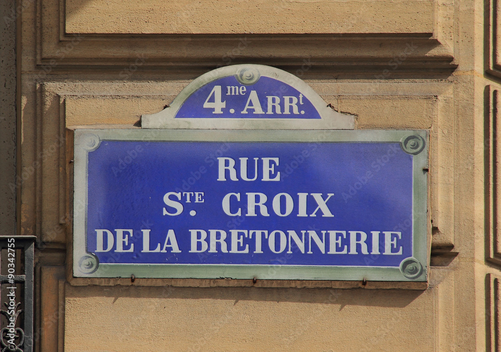 Plaque de rue de Paris - Rue Sainte Croix de la Bretonnerie, 4ème  arrondissement Stock Photo | Adobe Stock