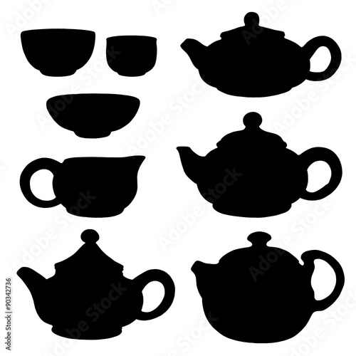 Black silhouettes of devices for the tea ceremony. Tea, Teapot, Cup. China, East. Vector