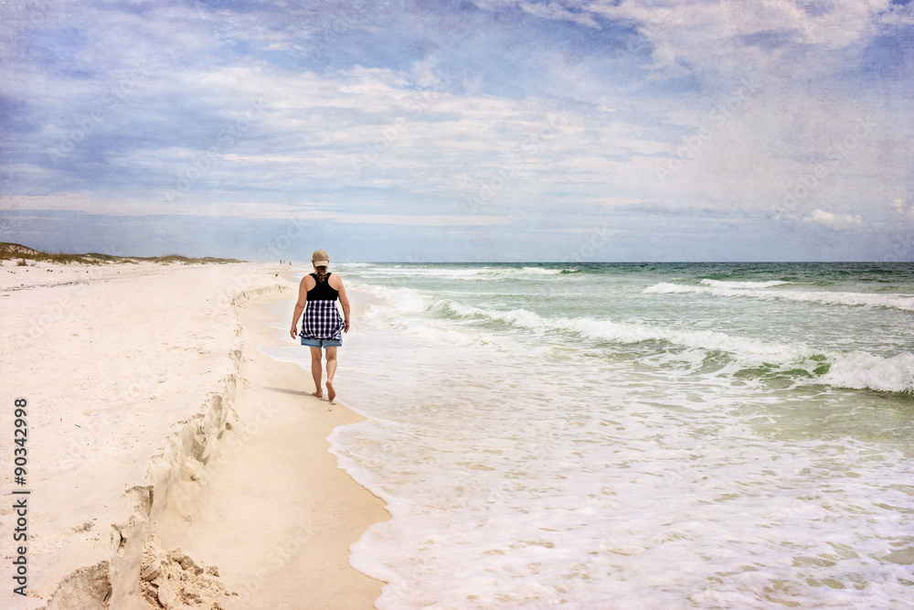 Mature Woman Walking on Beach Art Photograph