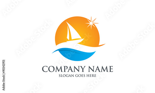 Boat and Beach Logo Image Vector