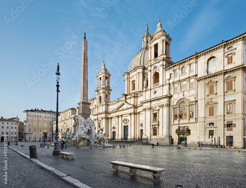 Rome - Piazza Navona in morning and Santa Agnese in Agone