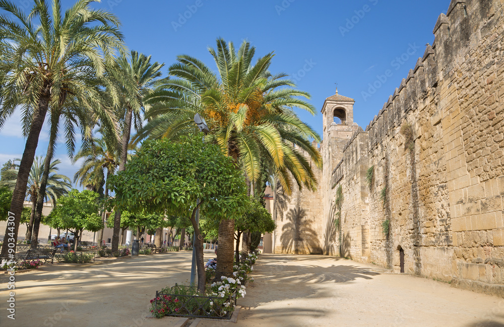 Cordoba -The walls of palace Alcazar de los Reyes Cristianos.