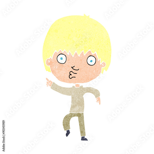 cartoon impressed boy pointing