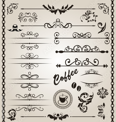 Set floral ornate design elements (7)