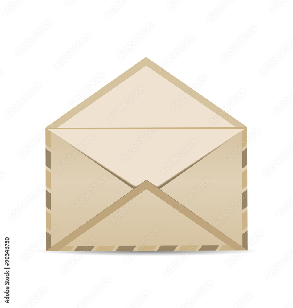 Open retro envelope with shadow isolated on white background