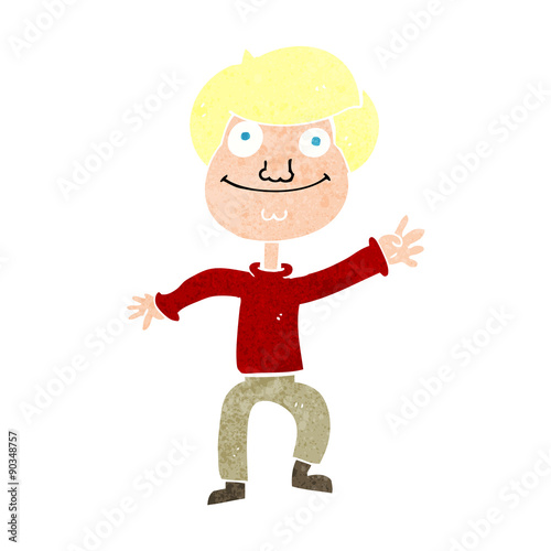 cartoon happy man waving