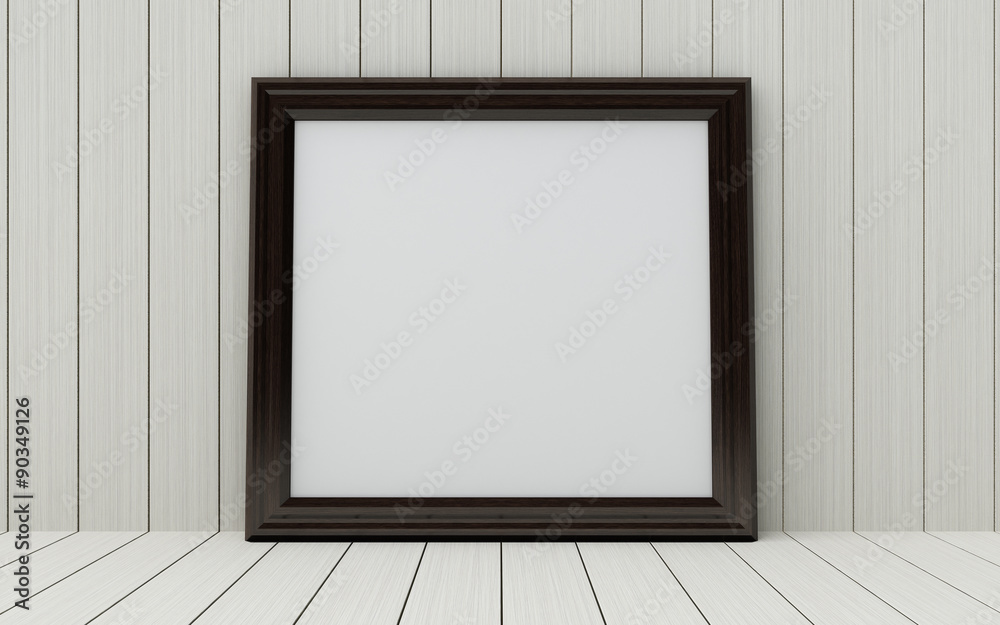 Realistic picture frame on wood background. Realistic picture frame on wood background.