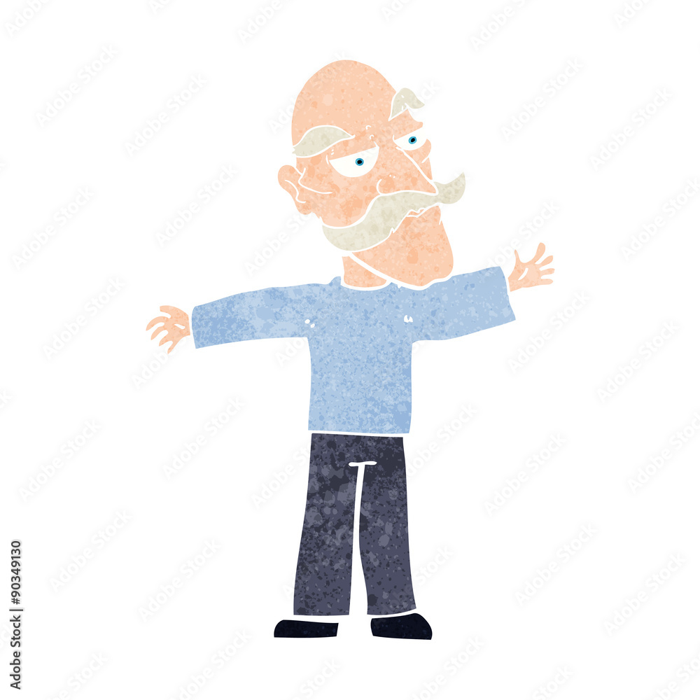 cartoon old man spreading arms wide