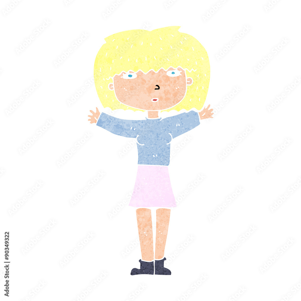cartoon woman raising arms in air cartoon woman raising arms in air