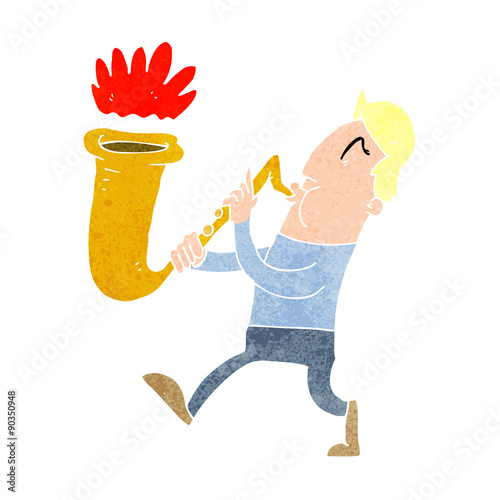 cartoon man blowing saxophone