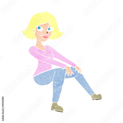 cartoon happywoman sitting