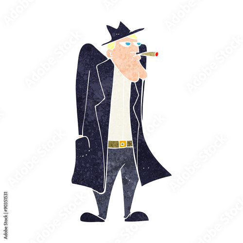 cartoon man in hat and trench coat
