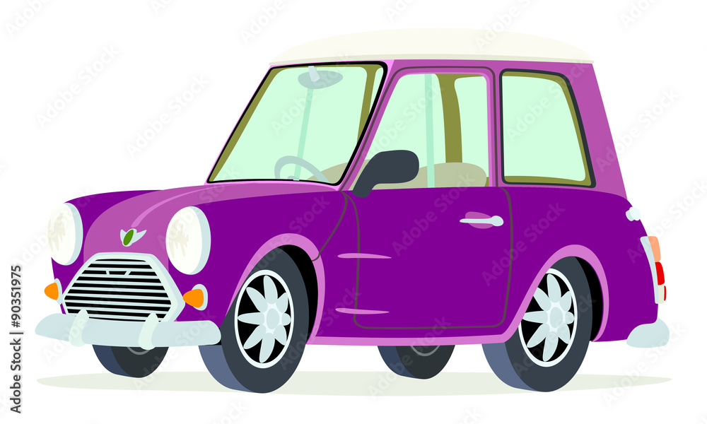 Caricatura Mini morado vista frontal y lateral