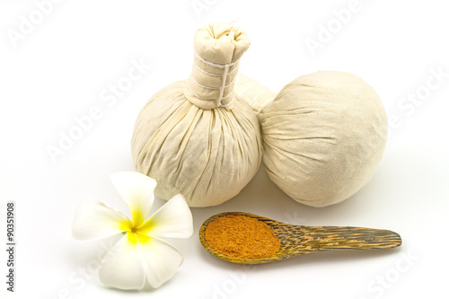 Spa herbal compressing ball on white background