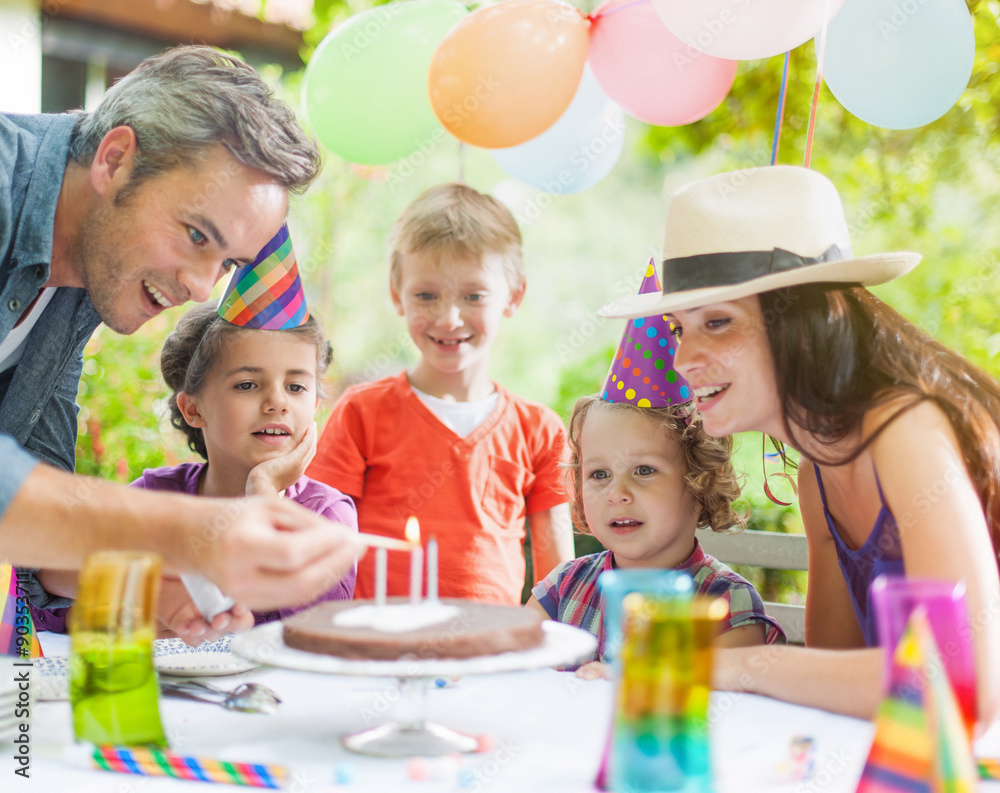 Fototapeta premium garden party with family for little girl's birthday