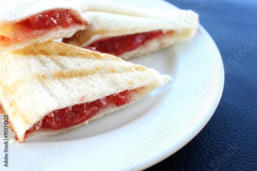Toast bread with strawberry jam