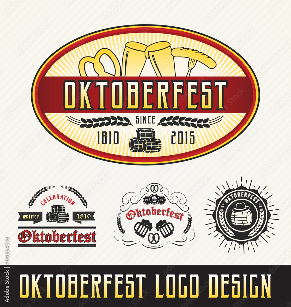 Obraz premium Oktoberfest celebration logo sets. beer and beverage labels design. Vector illustration